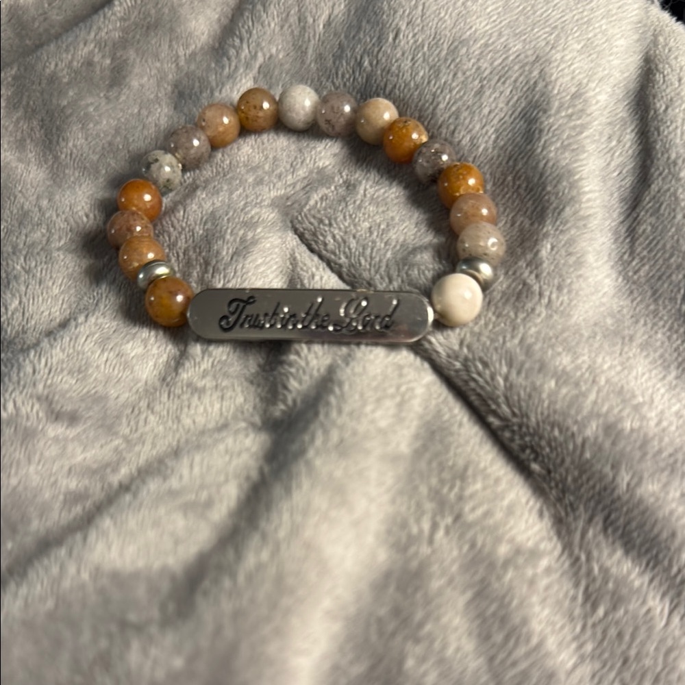 Brown and Silver Beaded “Trust in the Lord” Bracelet with Minimalist Design